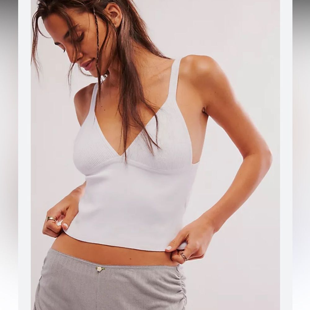 Free People cream knit ribbed crop top.